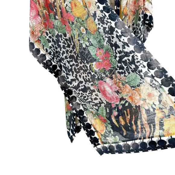 Shana Sz Large Sheer Open Front Wearable Art Tropical Kimono Blouse Shirt Top - Picture 8 of 10